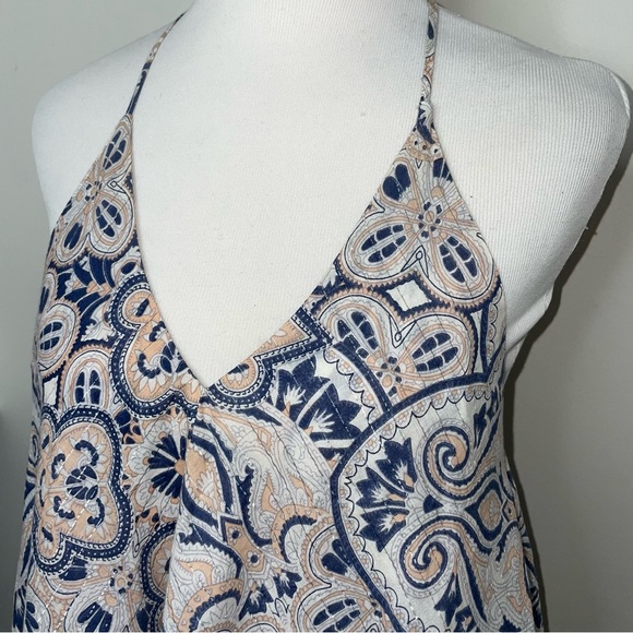 Tularosa Evolette Blue & White Paisley Pom-Pom Metallic Thread Mini Dress Size M - Picture 6 of 16